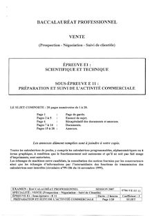 Préparation et suivi de l activité commerciale 2007 Bac Pro - Vente (prospection - négociation - suivi de clientèle)