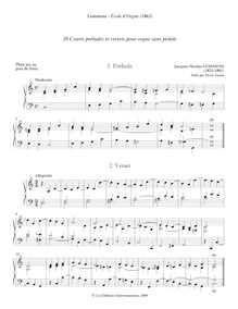 Partition 20 Courts préludes et versets pour orgue sans pédale, Ecole d Orgue