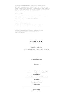 Culm Rock - The Story of a Year: What it Brought and What it Taught