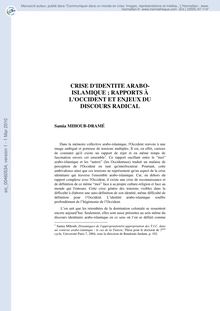 [sic_00460534, v1] Crise d'identité arabo-islamique ; rapports à l ...