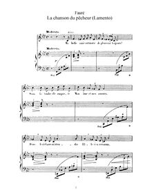Partition No. 1 - La chanson du pêcheur (Lamento) (Original key, F minor), 2 chansons, Op.4