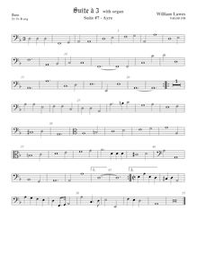 Partition viole de basse,  No.7 pour 3 violes de gambe et orgue par William Lawes