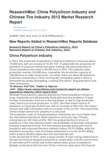 ResearchMoz: China Polysilicon Industry and Chinese Tire Industry 2012 Market Research Report
