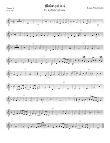 Partition ténor viole de gambe 1, aigu clef, madrigaux pour 4 voix par Luca Marenzio