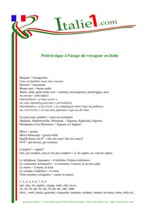 Lexique italien à l usage du voyageur en - Petit lexique à l usage  ...