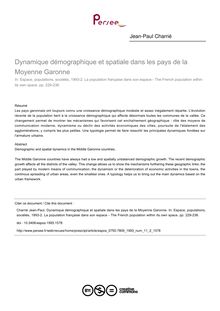 Dynamique démographique et spatiale dans les pays de la Moyenne Garonne - article ; n°2 ; vol.11, pg 229-236