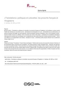 «Translations» politiques et culturelles: les proscrits français et l Angleterre - article ; n°1 ; vol.38, pg 33-55