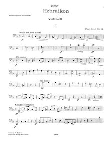 Partition violoncelle, Hebraikon. Streichquartett über hebräische Melodien, Op. 14, von Paul Ertel.