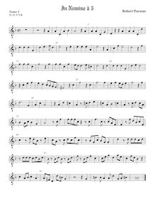 Partition ténor viole de gambe 1, octave aigu clef, en Nomine à 5 par Robert Parsons