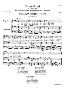 Partition complète, Erntelied, D.434, Harvest Song, Schubert, Franz