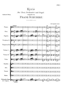 Partition compléte, Kyrie en D minor, D.31, D minor, Schubert, Franz