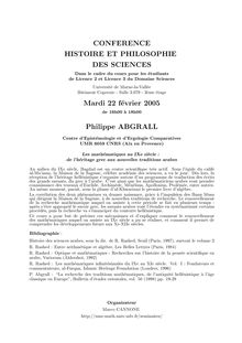 CONFERENCE HISTOIRE ET PHILOSOPHIE DES SCIENCES