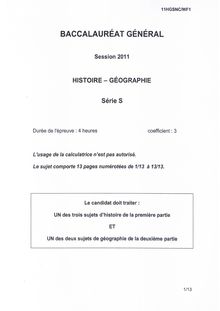 Sujet du bac S 2011: Histoire Géographie