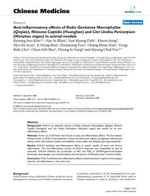 Anti-inflammatory effects of Radix Gentianae Macrophyllae(Qinjiao), Rhizoma Coptidis(Huanglian) and Citri Unshiu Pericarpium(Wenzhou migan) in animal models