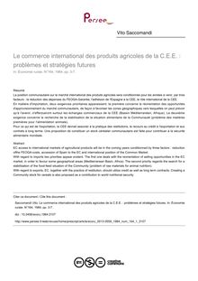 Le commerce international des produits agricoles de la C.E.E. : problèmes et stratégies futures - article ; n°1 ; vol.164, pg 3-7