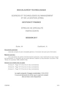 Sujet Bac Technologique 2017 Pondichéry  - Gestion et finances