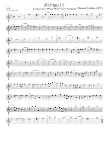 Partition ténor viole de gambe 1, octave aigu clef, First set of madrigaux par Thomas Weelkes