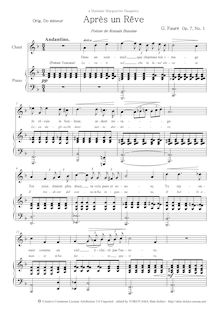 Partition complète  (D minor, transposition pour haut voix), 3 chansons, Op.7