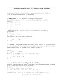 Cours Apl 07 - Fonctions de comparaisons, Booléens