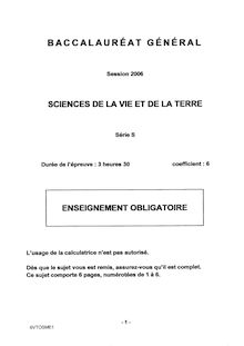 Sciences de la vie et de la terre (SVT) 2006 Scientifique Baccalauréat général
