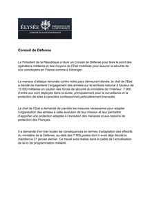 Conseil de Défense : Hollande garde 10 000 militaires contre la menace terroriste