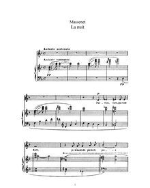 Partition complète (F Major: haut voix et piano), La nuit