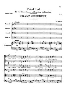 Partition complète, Trinklied, D.267, Drinking Song, Schubert, Franz