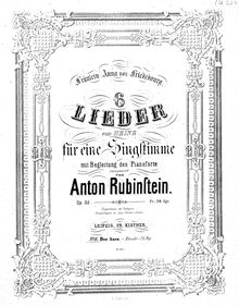 Partition No. , Der Asra, 6 chansons von Heine, Rubinstein, Anton