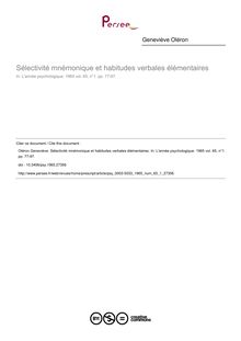 Sélectivité mnémonique et habitudes verbales élémentaires - article ; n°1 ; vol.65, pg 77-97