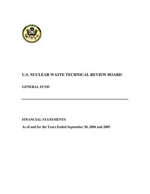 Nuclear Waste Technical Review Board audit report package FY 2006