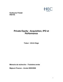 Private Equity : Acquisition, IPO et Performance ...