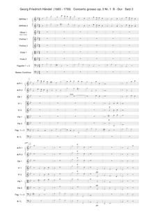 Partition , Largo, Concerto Grosso en B-flat major, 2 Recorders, 2 Oboes, 2 Bassoons + 2 Violins, 2 Violas + Continuo (Cellos, Keyboard)I. Allegro: Oboe 1 / 2, Violins I, II, Violas I, II, Continuo (Cellos, Basses, Bassoon 1 / 2)II. Largo: Recorder 1, 2, Oboe 1, Bassoon 1 / 2, Violins I, II, Violas I, II, Continuo (Cellos, Basses, Keyboard)III. Vivace: Oboe 1, 2, Bassoon 1 / 2, Violins I, II, Violas I, II, Continuo (Cellos, Basses, Keyboard)
