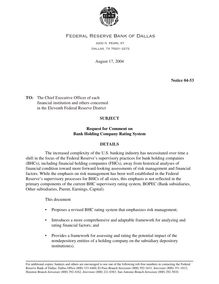 Request for Comment on Bank Holding Company Rating System - District  Notice 04-53 - Dallas Fed
