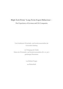 High-tech firms  long-term export behaviour [Elektronische Ressource] : the experience of German and UK companies / von Helmut Fryges