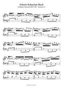 Partition Variation 13, Goldberg-Variationen, Goldberg Variations ; Aria mit 30 Veränderungen ; Clavier-Übung IV