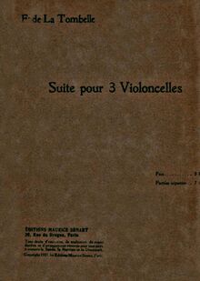 Partition couverture couleur,  pour 3 violoncelles, F major, La Tombelle, Fernand de