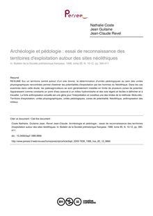 Archéologie et pédologie : essai de reconnaissance des territoires d exploitation autour des sites néolithiques - article ; n°10 ; vol.85, pg 390-411