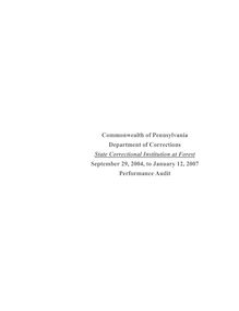  - commonwealth of Pennsylvania - Department of Corrections - State  Correctional Institution At Forest