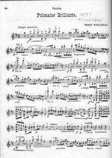 Partition de violon, Polonaise de concert, D major, Wieniawski, Henri