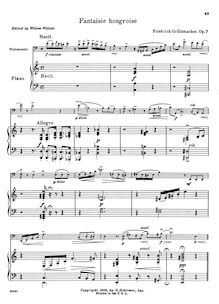 Partition de piano et partition de violoncelle, Fantaisie hongroise