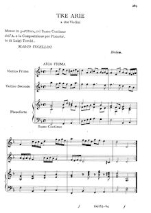 Partition Tre arie a due violini, Sonate, correnti et arie, Uccellini, Marco