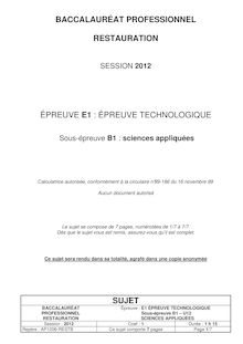 Sujet du bac 2012: Sciences appliquées (U12) - Antilles Guyane