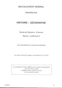 Sujet du bac S 2006: Histoire Géographie