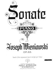 Partition complète, Piano Sonata, Op.22, Wieniawski, Józef
