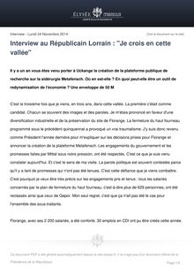 Interview de Hollande au Républicain Lorrain sur sa visite à Florange