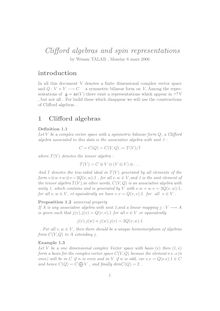 Clifford algebras and spin representations by Wesam TALAB Monday mars