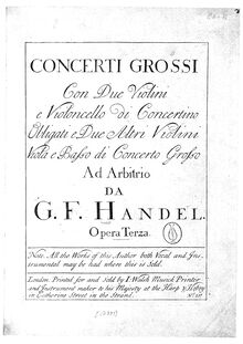 Partition parties complètes, Instrumental-Concerte. Op.3, Handel, George Frideric
