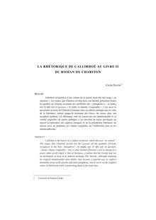 La rhétorique de Callirhoé au livre II du roman de Chariton - article ; n°1 ; vol.36, pg 191-216