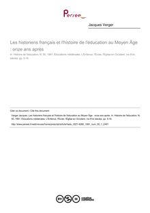 Les historiens français et l histoire de l éducation au Moyen Âge : onze ans après - article ; n°1 ; vol.50, pg 5-16