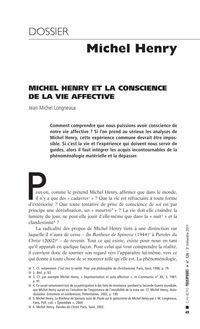 MICHEL HENRY ET LA CONSCIENCE DE LA VIE AFFECTIVE Jean Michel Longneaux